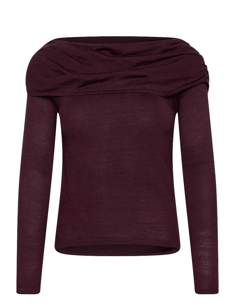 Mango - Fitted sweater with draped neckline - striktrøjer - dark red - 1