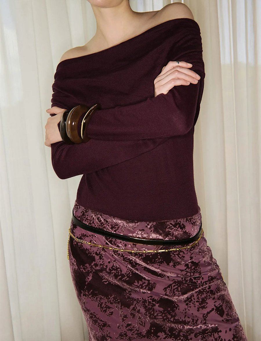 Mango - Fitted sweater with draped neckline - striktrøjer - dark red - 0