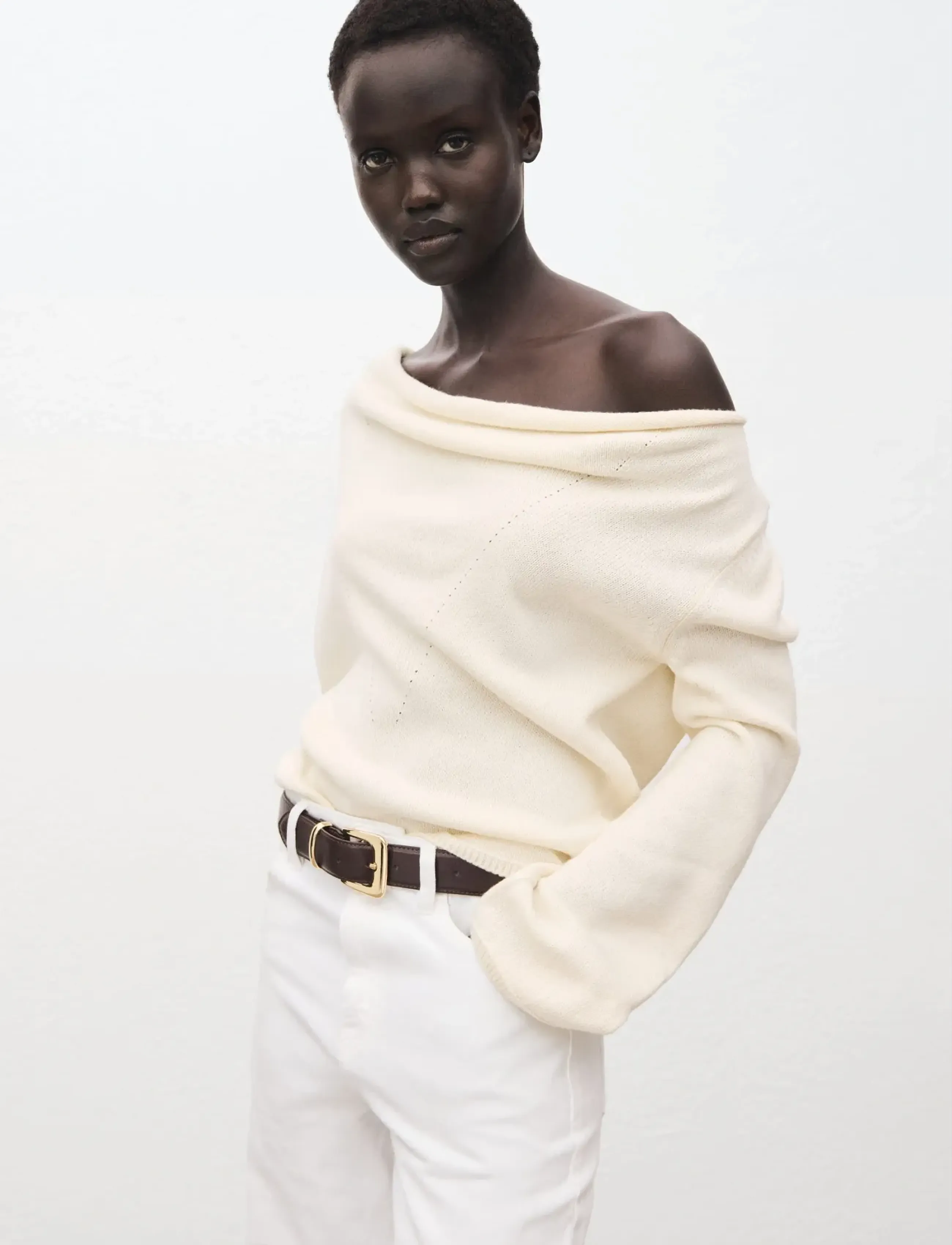 Mango Draped-Neck Sweater, Kvinder, Draped Hals Sweater, Cream, Str: M