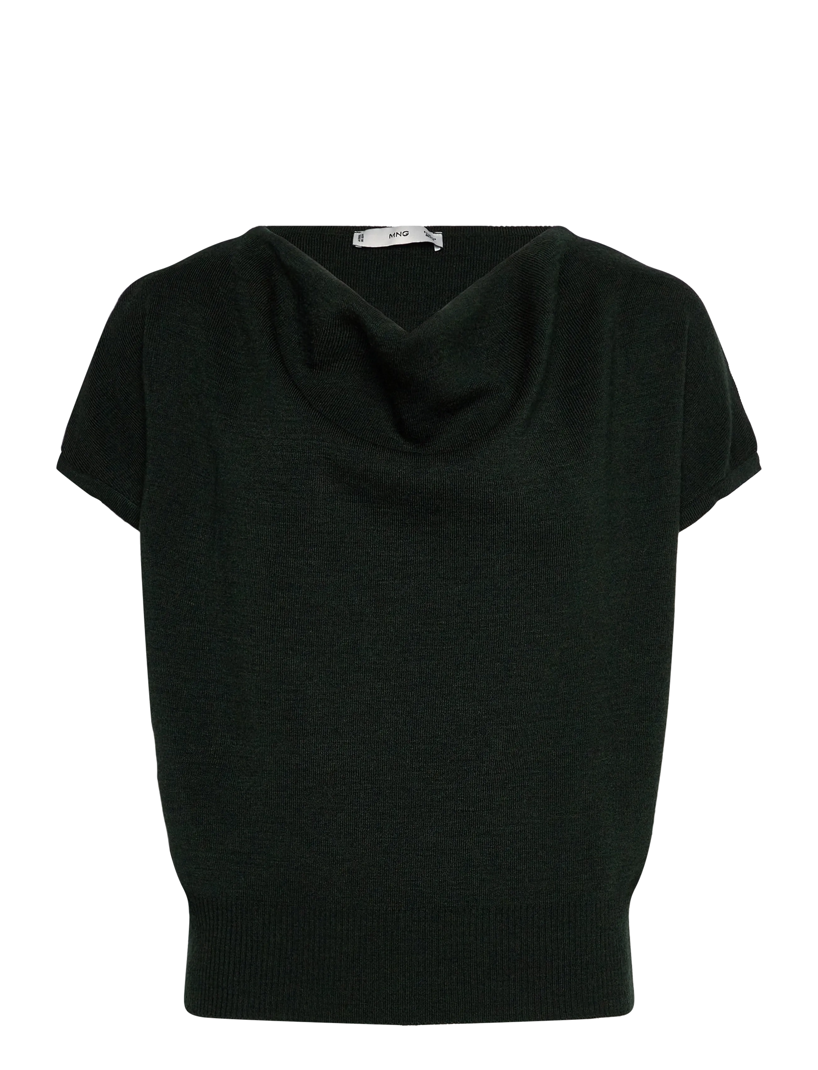 Short-sleeved top with draped neckline - DARK GREEN