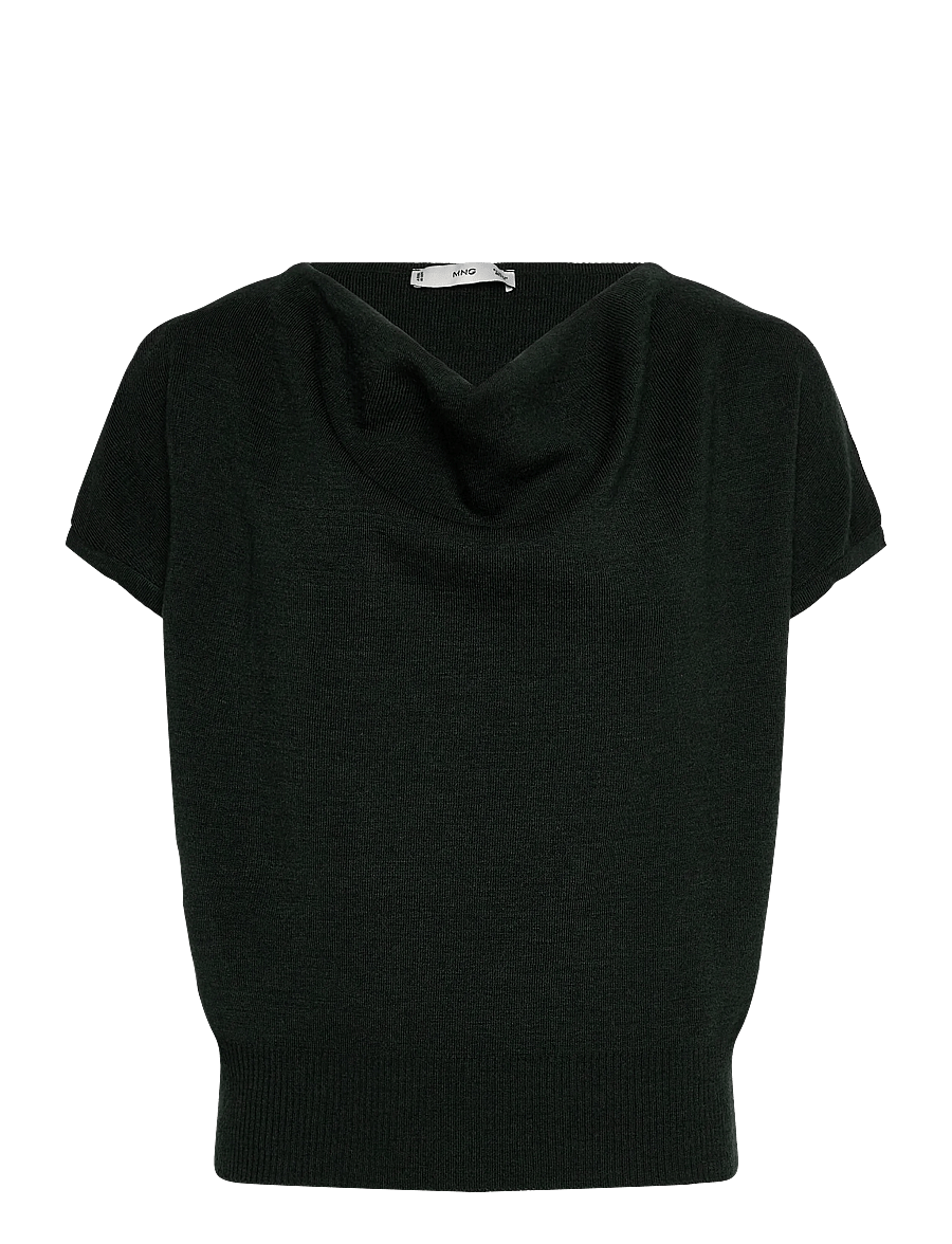 Mango - Short-sleeved top with draped neckline - t-shirts - dark green - 1