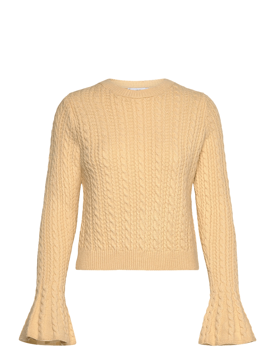 Mango - Cable-knit sweater with flared sleeves - strickjacken - yellow - 1