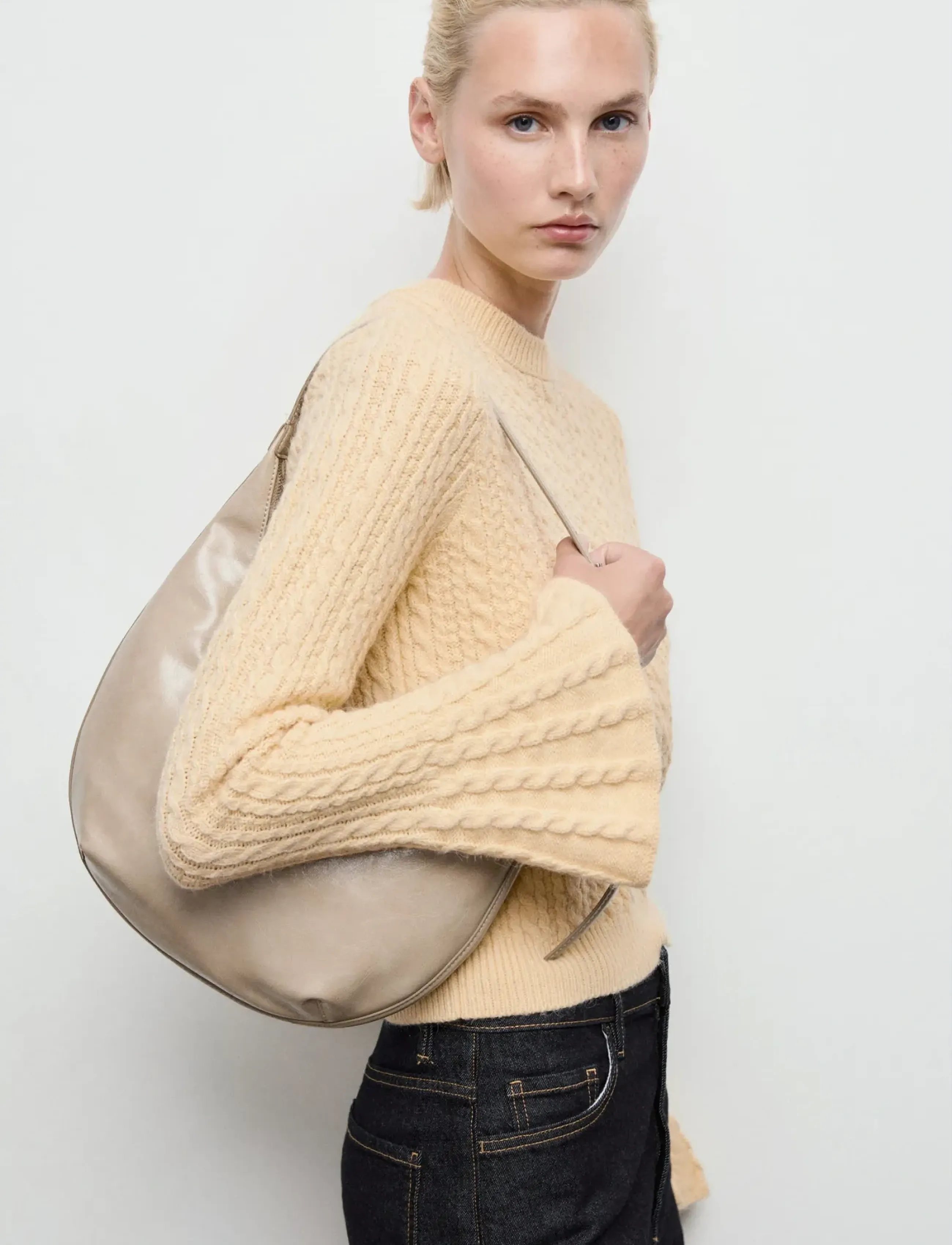 Mango Cable-Knit Sweater With Flared Sleeves, L, Yellow, Strik > Cardigans, Dame
