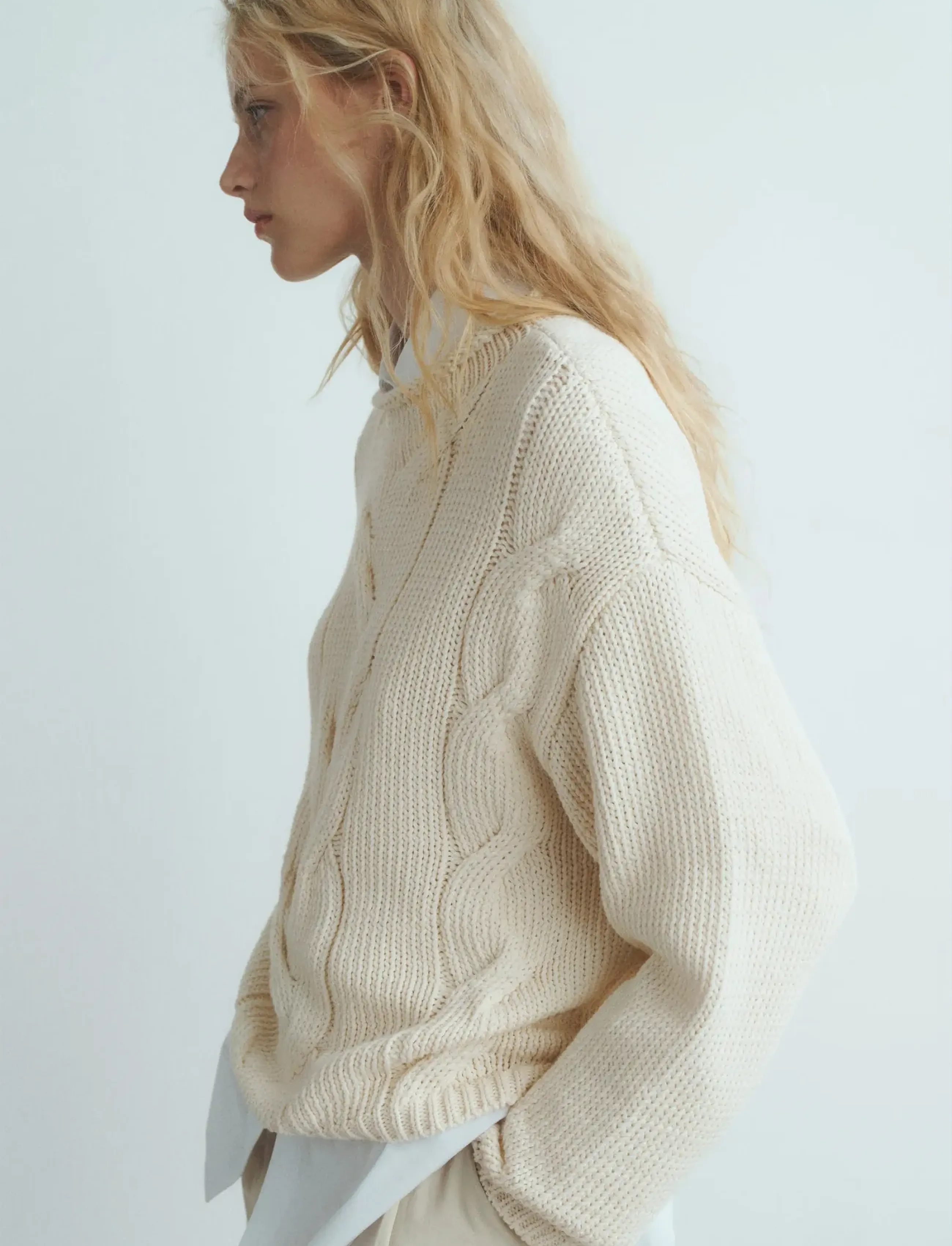 Mango Oversized cable-knit sweater - Mango - NATURAL WHITE / cream