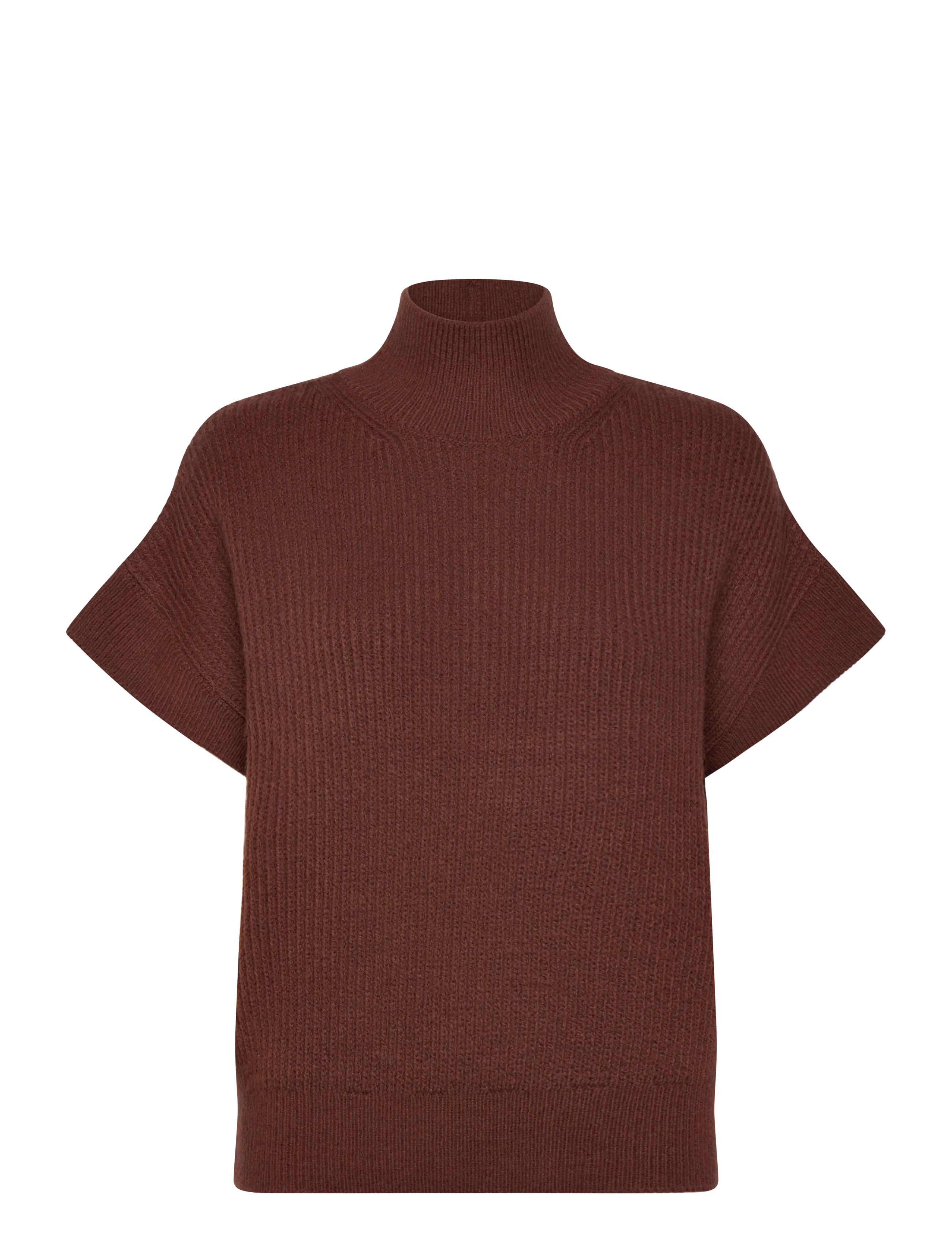 Perkins-neck short-sleeved sweater - BROWN