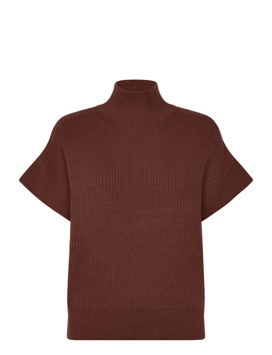 Mango - Perkins-neck short-sleeved sweater - striktrøjer - brown - 1