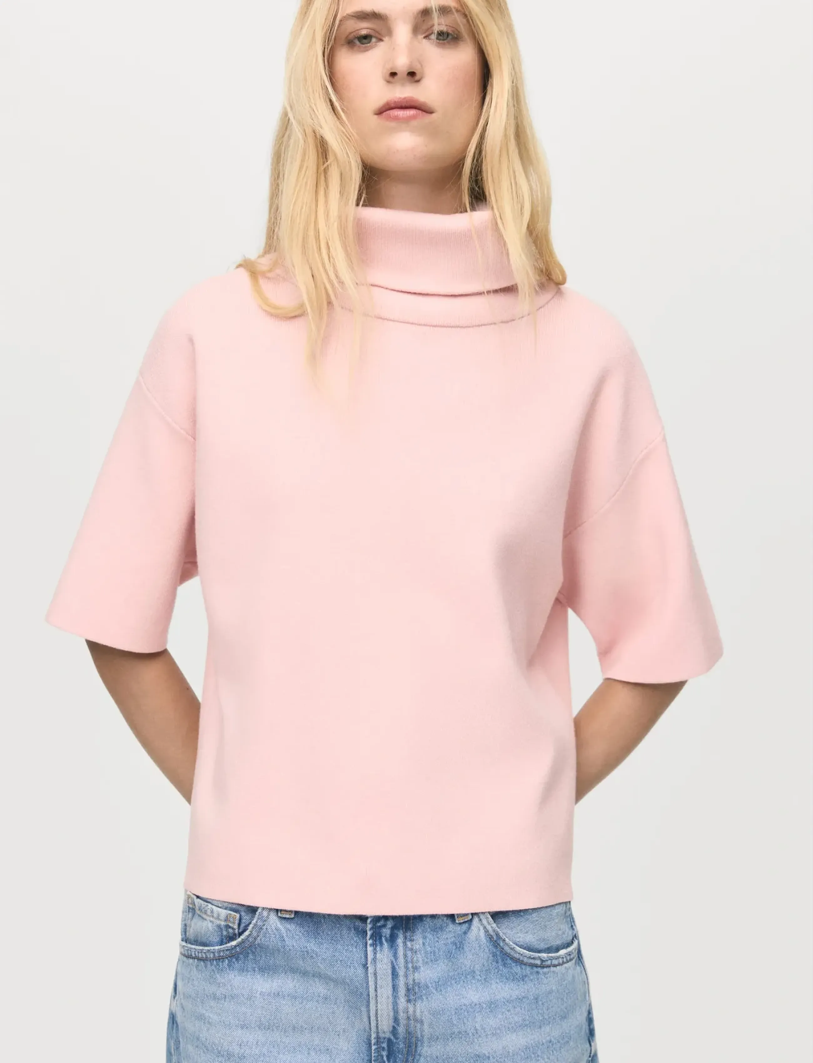 Mango Short-sleeved turtleneck sweater - Rullekraver - PINK / pink/rose
