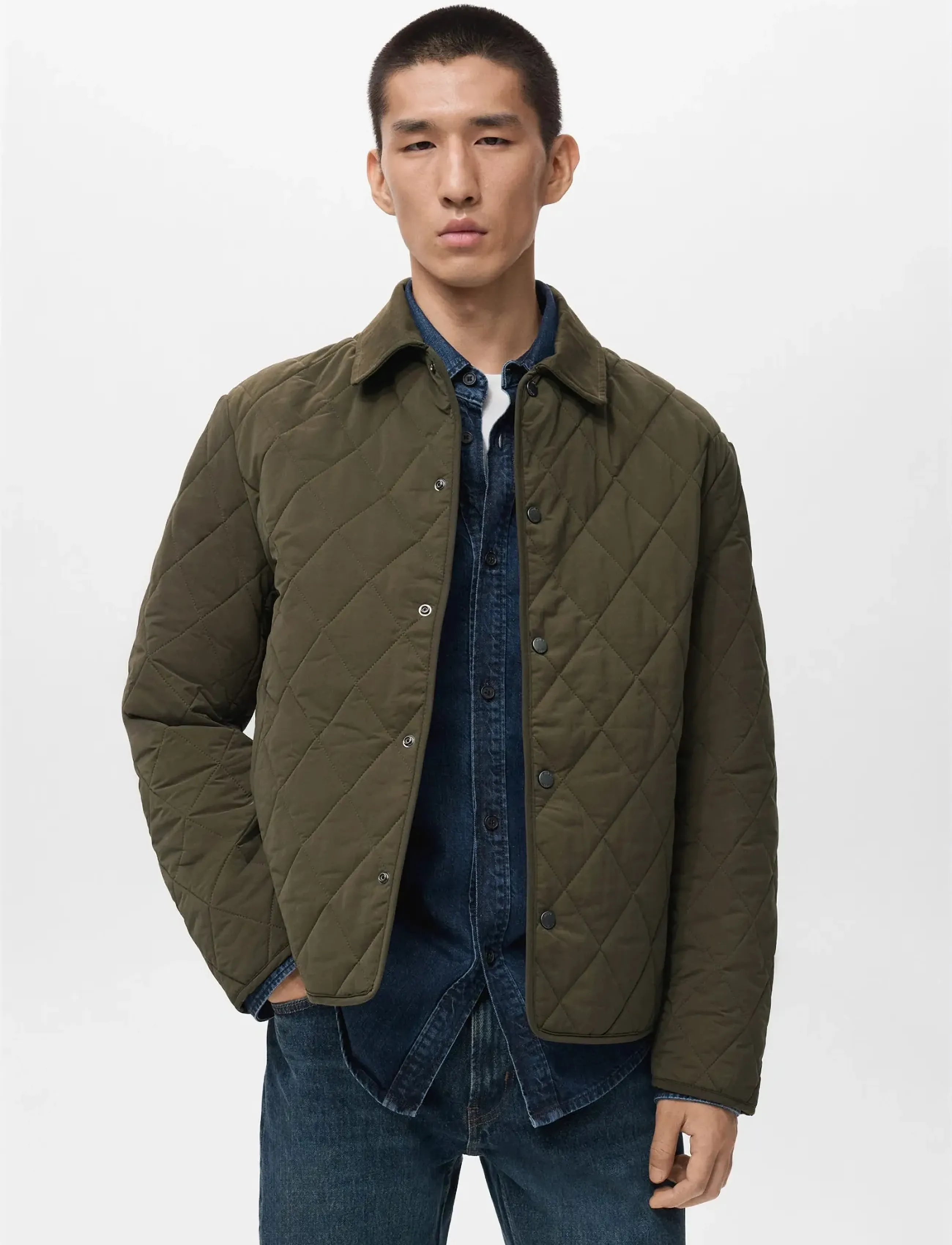 Mango Quilted Water Repellent Jacket, Mænd, Quilted Vandafvisende Jakke, Kakigrøn, Str: XL