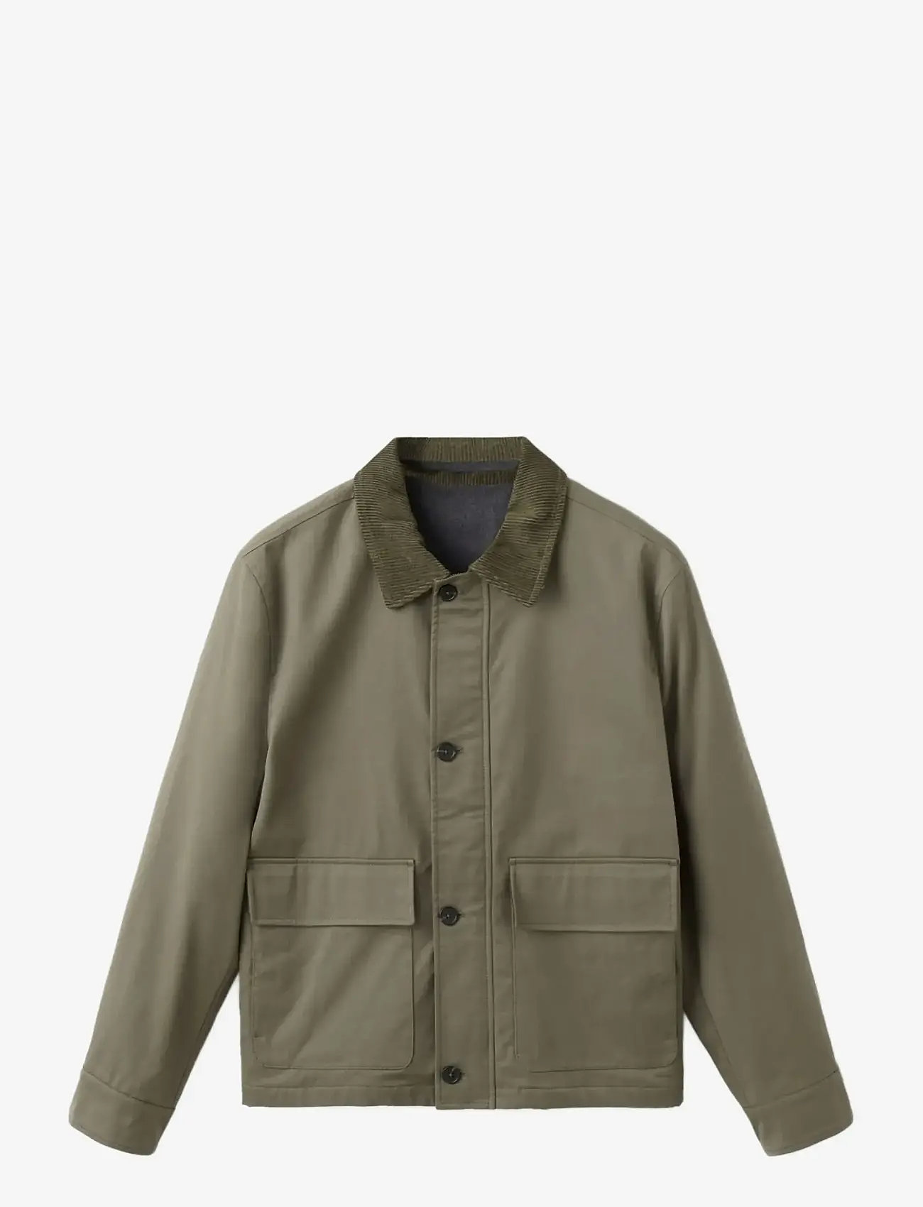 Mango - Water-repellent jacket with corduroy collar - höstjackor - dark green - 1