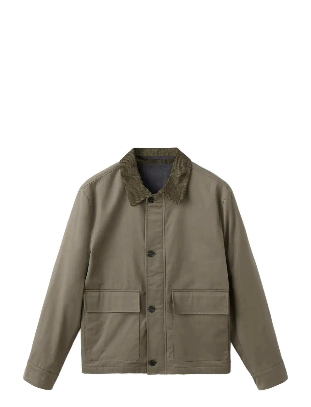 Mango Water-repellent jacket with corduroy collar - Riided - DARK GREEN / brown