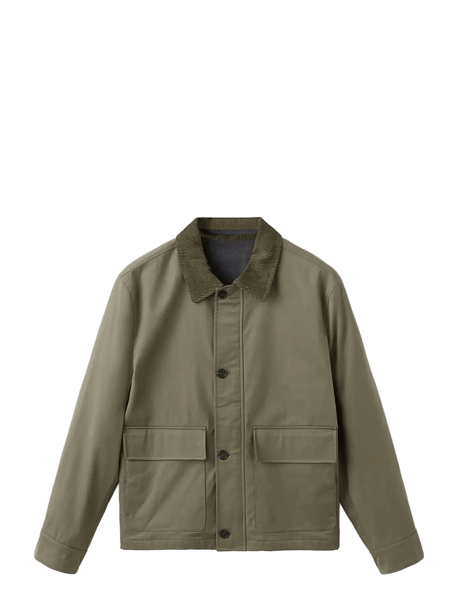 Mango - Water-repellent jacket with corduroy collar - vårjackor - dark green - 1