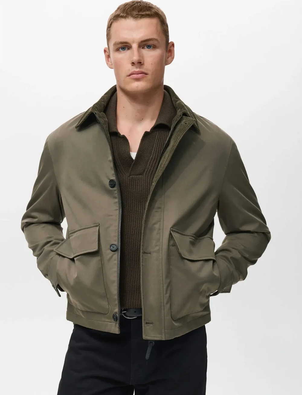 Mango - Water-repellent jacket with corduroy collar - efterårsjakker - dark green - 0