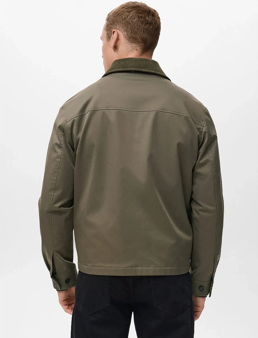 Mango - Water-repellent jacket with corduroy collar - vårjackor - dark green - 3