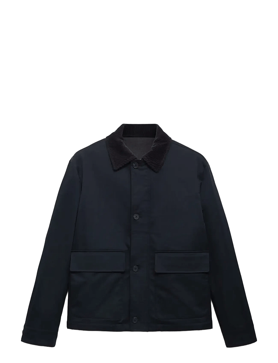 Mango - Water-repellent jacket with corduroy collar - forårsjakker - navy - 1