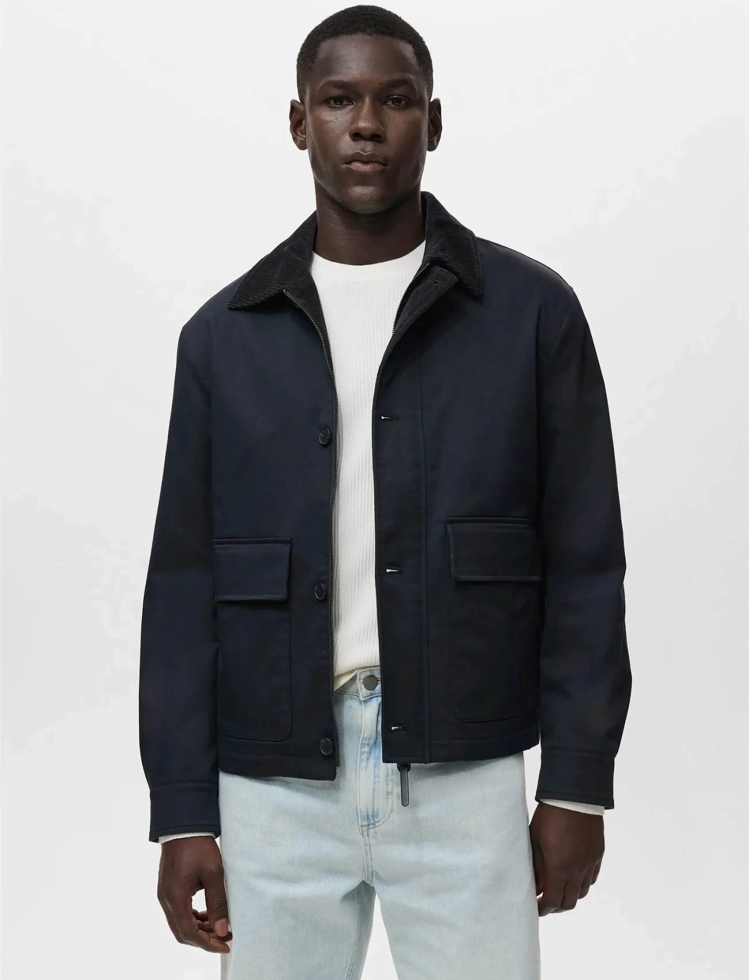 Mango Water-Repellent Jacket With Corduroy Collar, XXL, Navy, Jakker > Lette Jakker, Herre