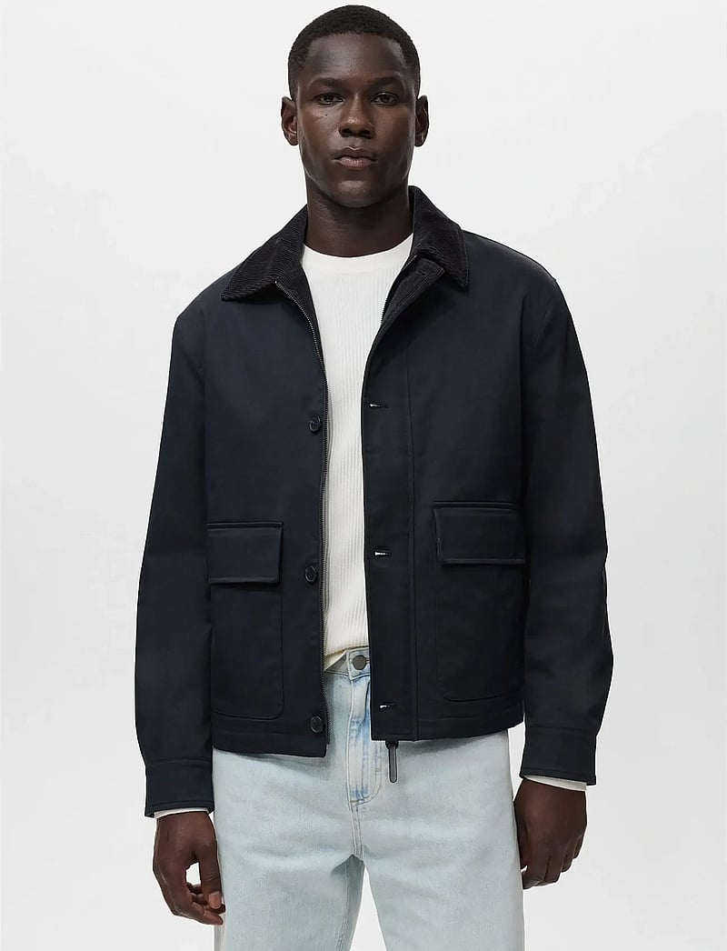Mango - Water-repellent jacket with corduroy collar - höstjackor - navy - 0