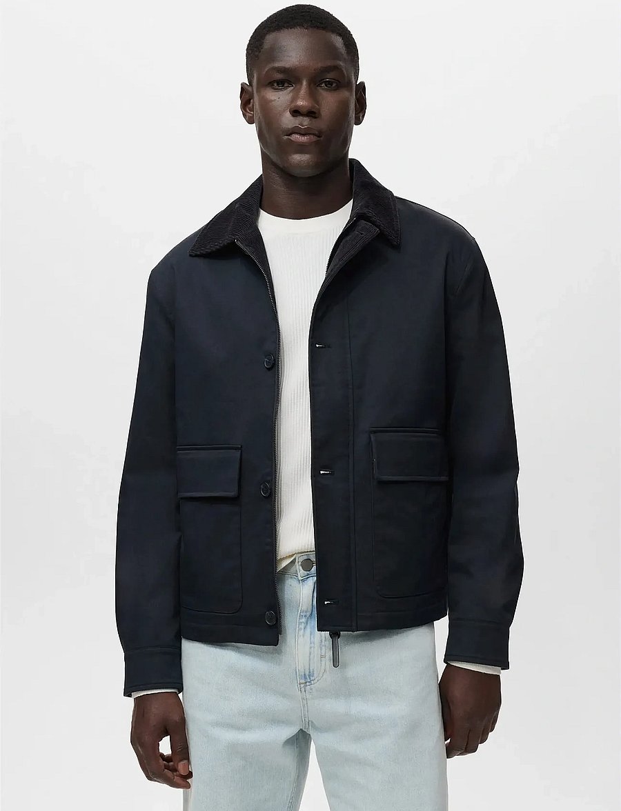 Mango - Water-repellent jacket with corduroy collar - forårsjakker - navy - 0
