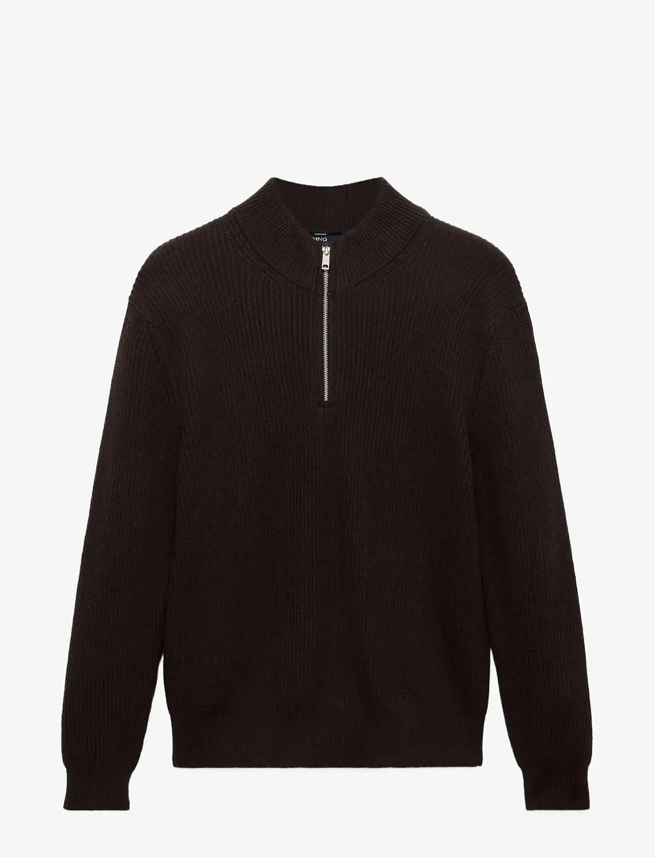Mango - 100% cotton perkins-neck sweater - pullover mit halbem reißverschluss - dark brown - 1