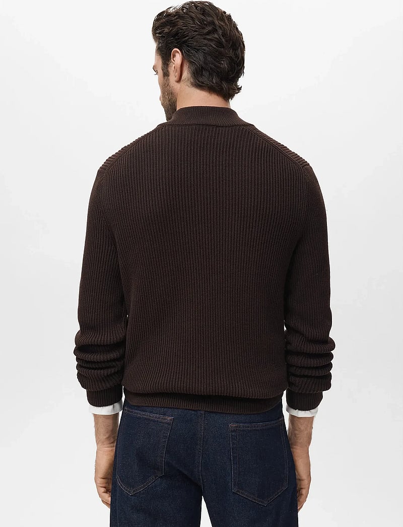 Mango - 100% cotton perkins-neck sweater - pullover mit halbem reißverschluss - dark brown - 3