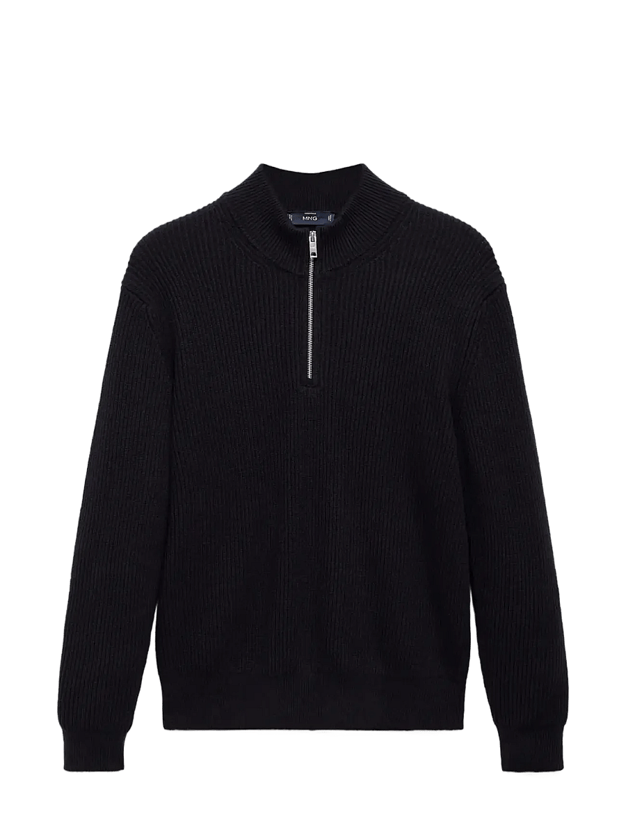 Mango - 100% cotton perkins-neck sweater - half zip-tröjor - navy - 1