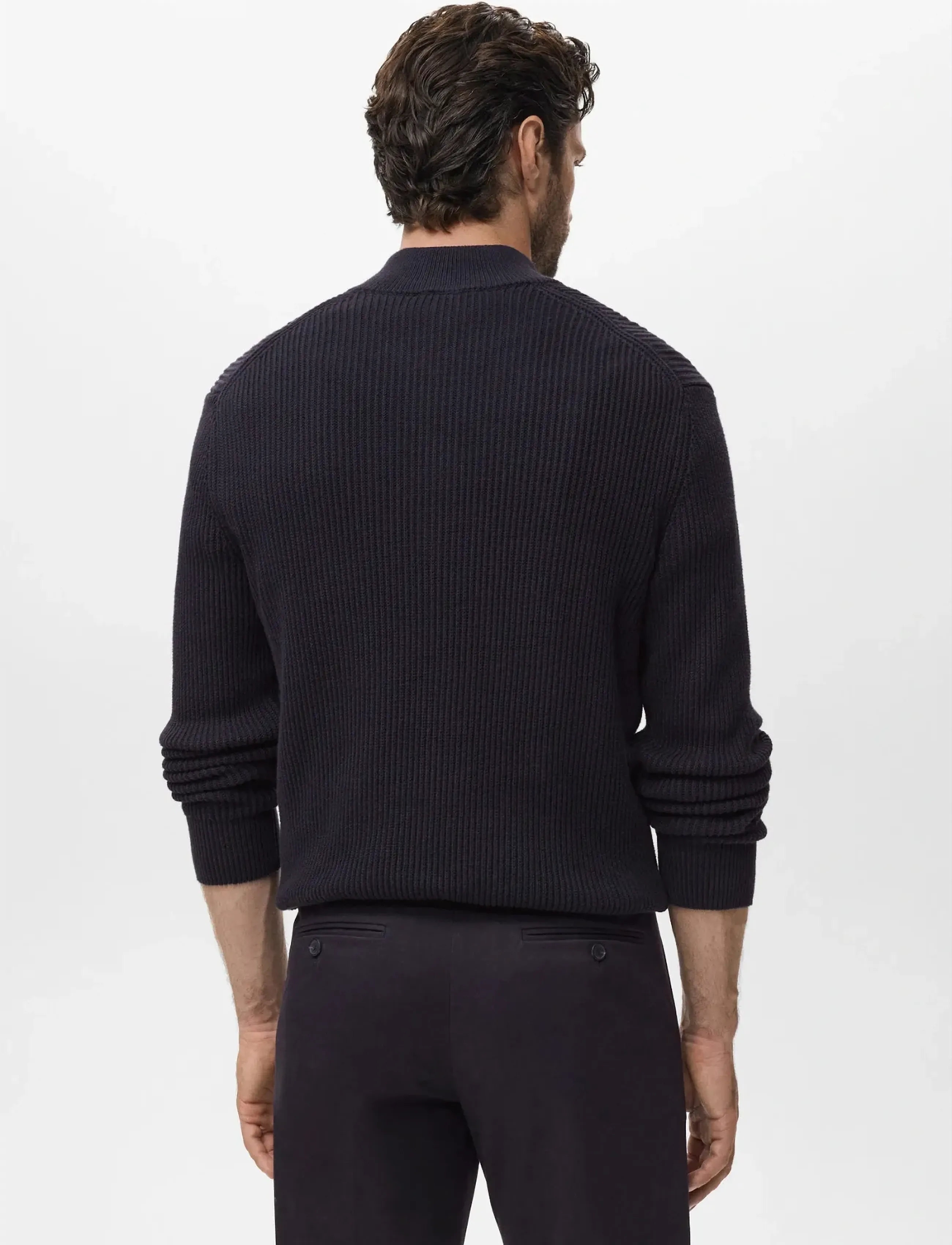 Mango - 100% cotton perkins-neck sweater - mehed - navy - 2