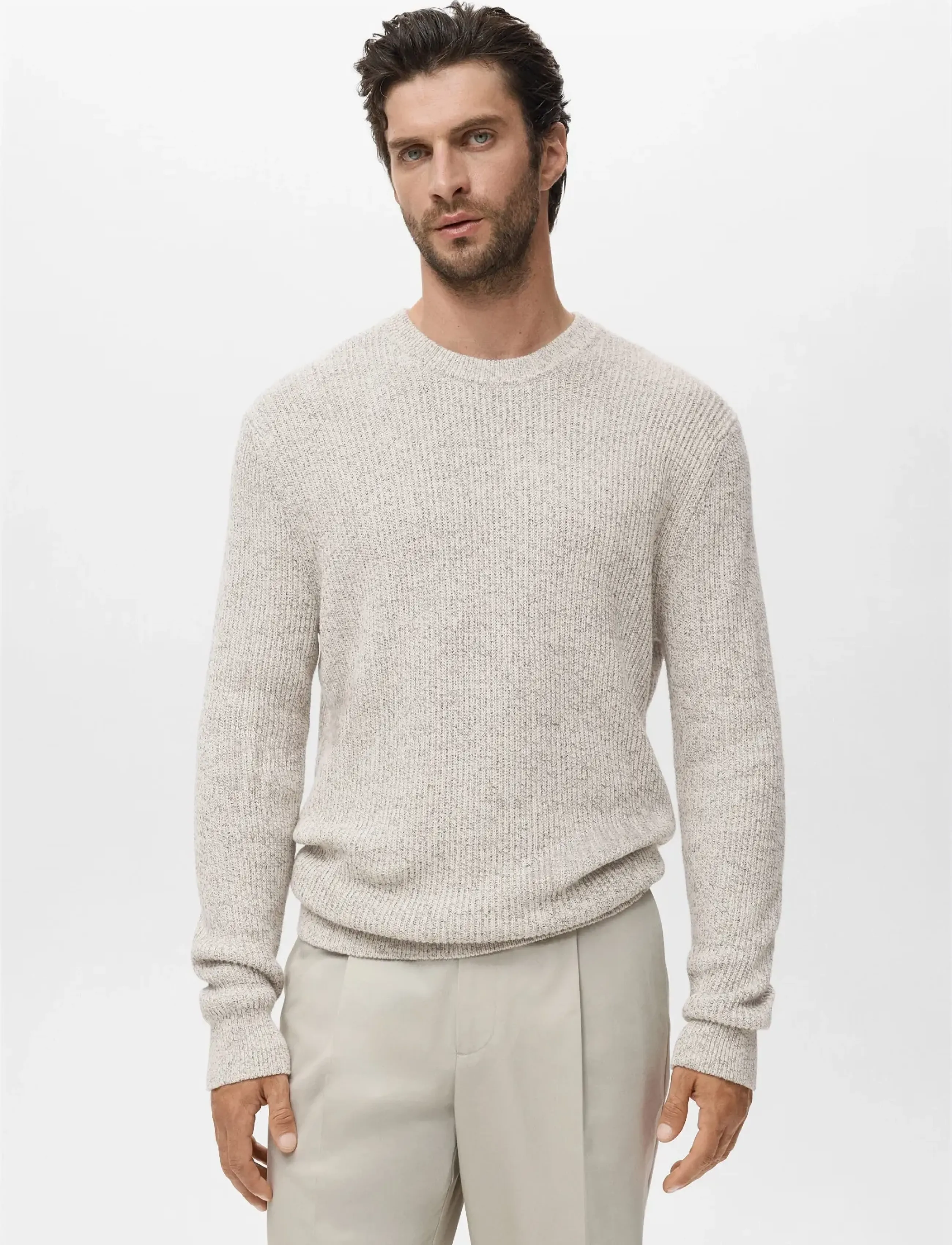 Mango 100% cotton specked jersey - Looks for less - NATURAL WHITE / white