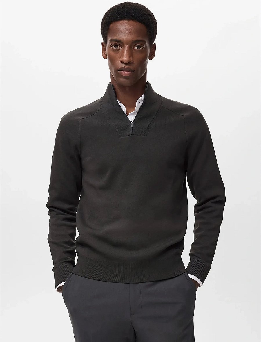 Mango - Breathable zip-neck sweater - pullover mit halbem reißverschluss - dark green - 0