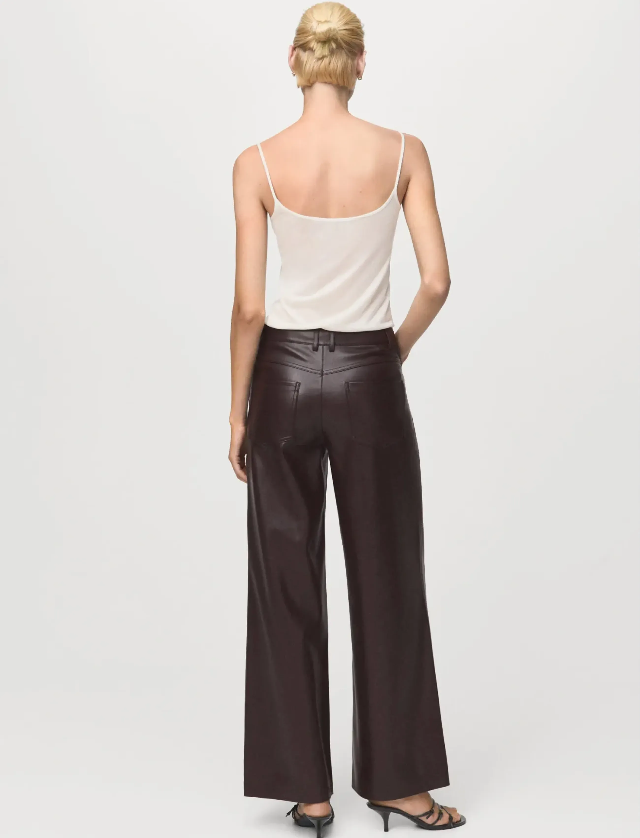 Mango - Straight-leg faux-leather trousers - skinnbyxor - dark red - 3