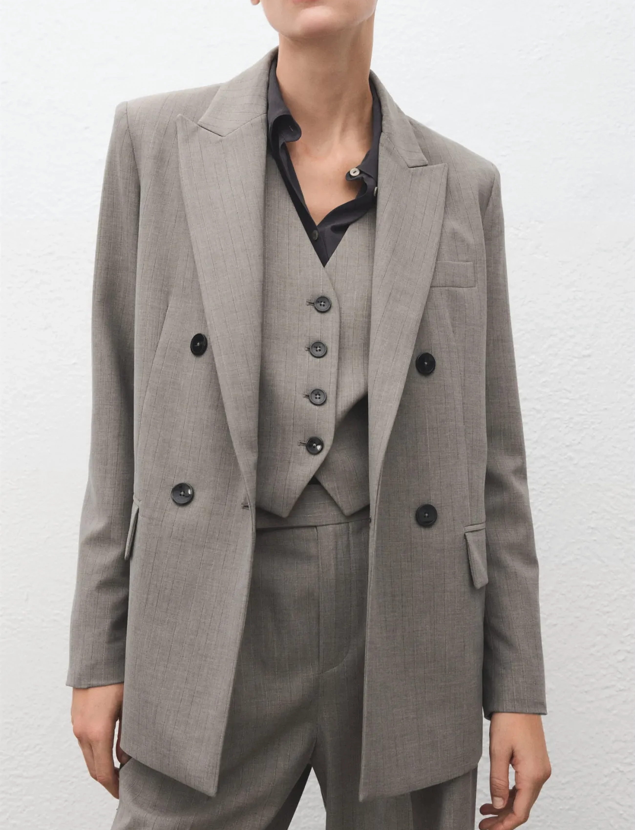 Mango Double-Breasted Wool Blend Blazer, S, Grau - Double Breasted Frauen