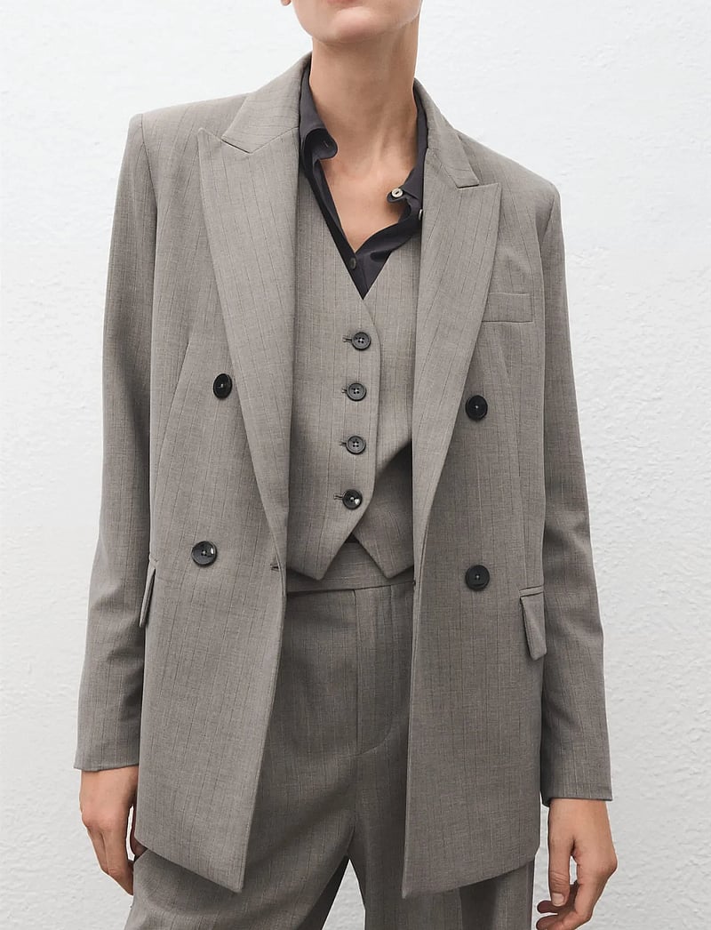 Mango - Double-breasted wool blend blazer - dubbelknäppta kavajer - grey - 0