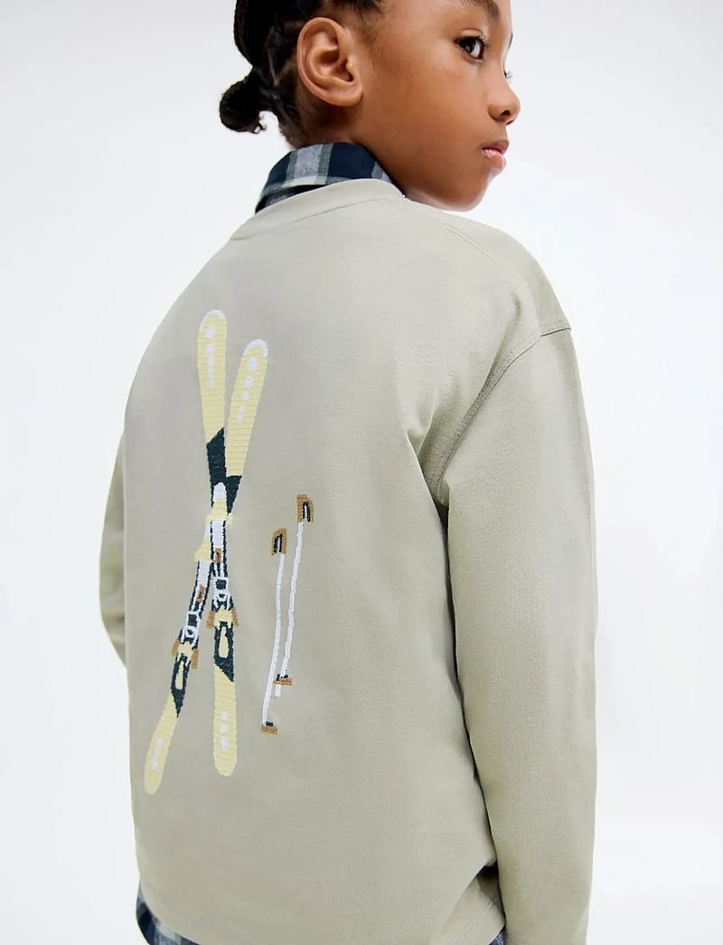 Mango - Printed cotton-blend t-shirt - langærmede t-shirts - medium green - 0