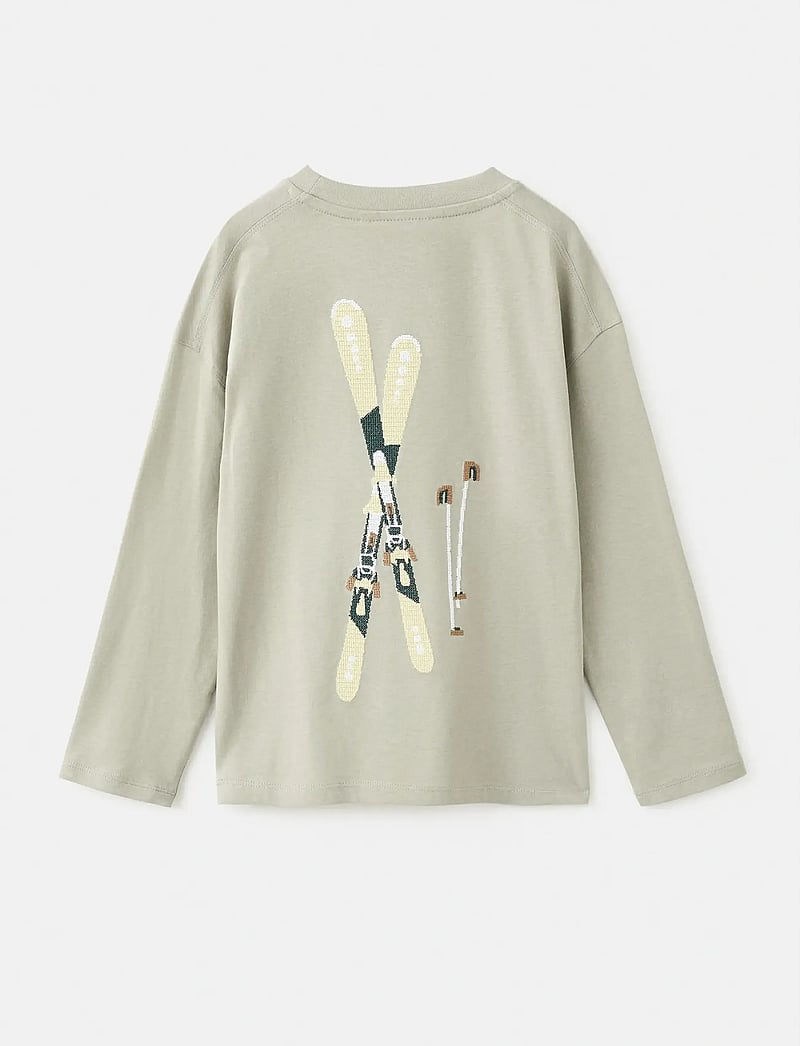 Mango - Printed cotton-blend t-shirt - langærmede t-shirts - medium green - 3