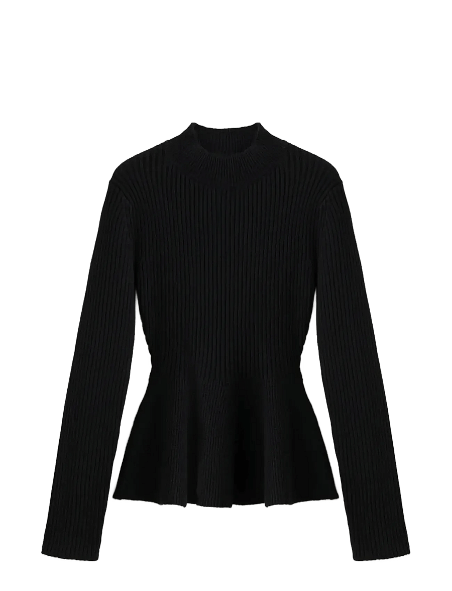 Mango - Ribbed peplum sweater - langermede bluser - black - 1
