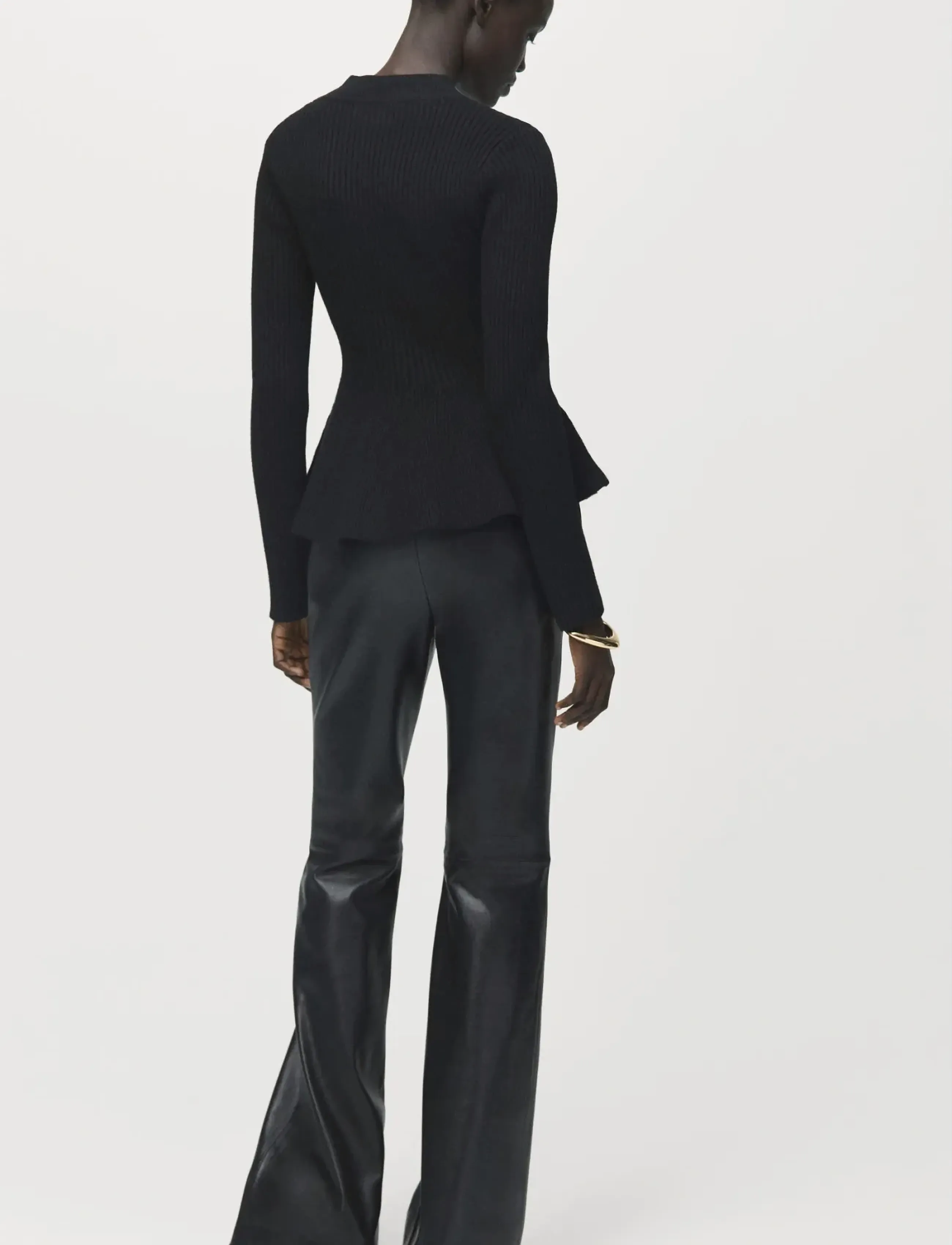 Mango - Ribbed peplum sweater - langärmlige blusen - black - 2