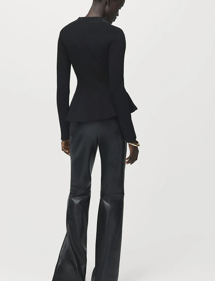 Mango - Ribbed peplum sweater - langermede bluser - black - 2