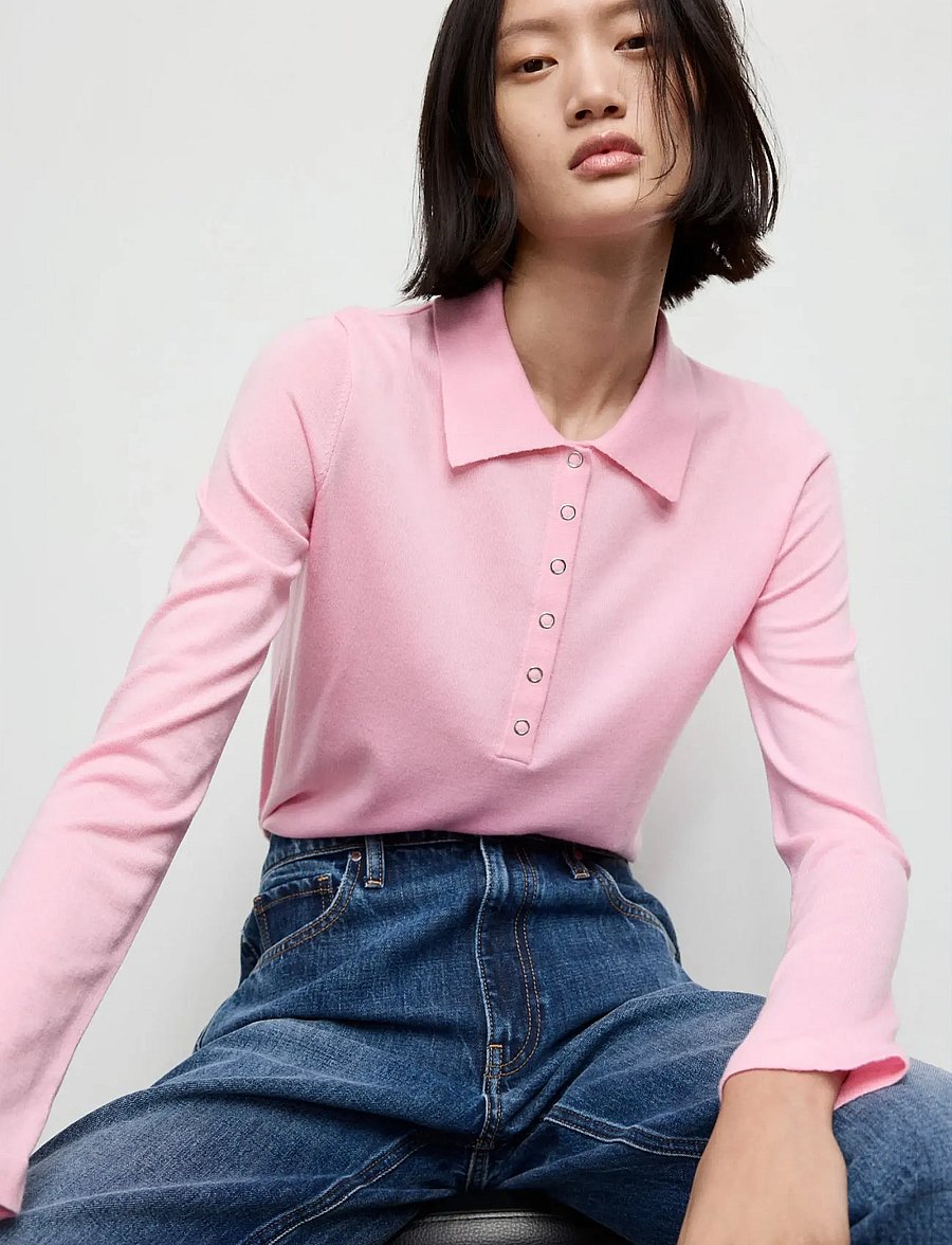 Mango - Long-sleeved polo-neck sweater - långärmade toppar - pink - 0