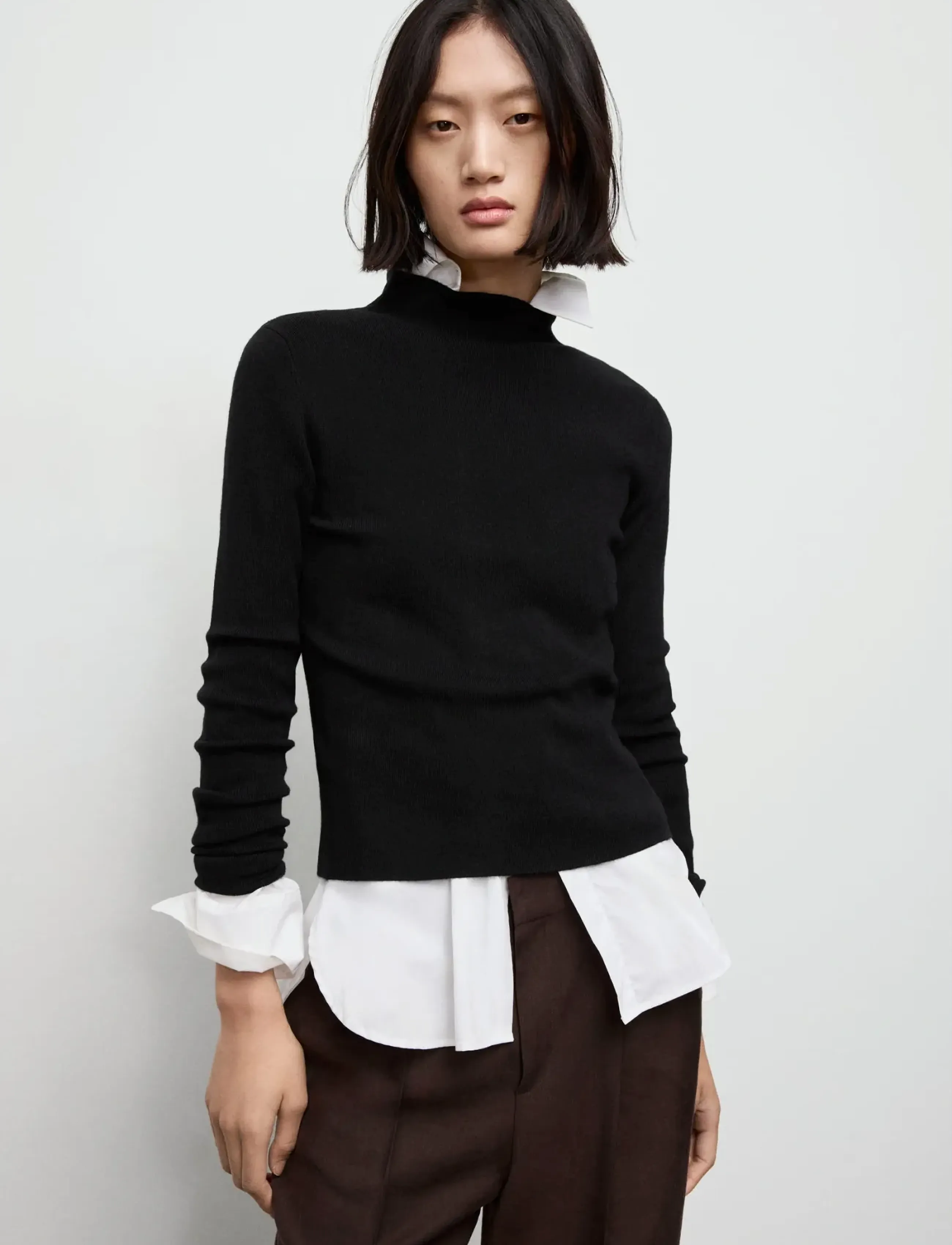 Mango Fitted sweater with perkins neck - Kläder - BLACK / black