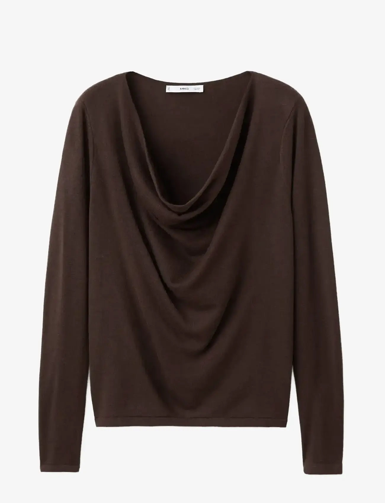 Mango - Draped-neck sweater - långärmade blusar - dark brown - 1