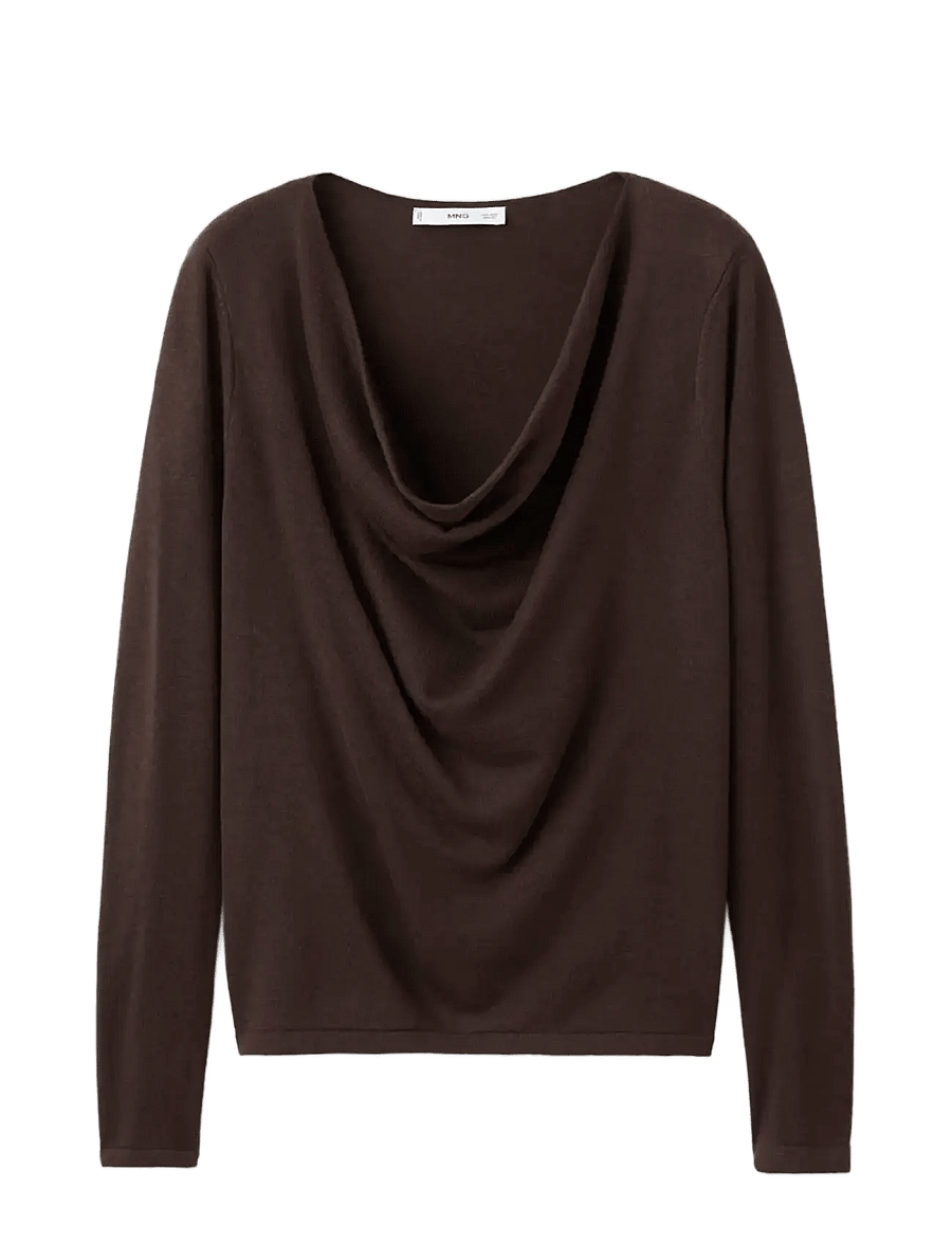 Mango - Draped-neck sweater - langärmelige blusen - dark brown - 1