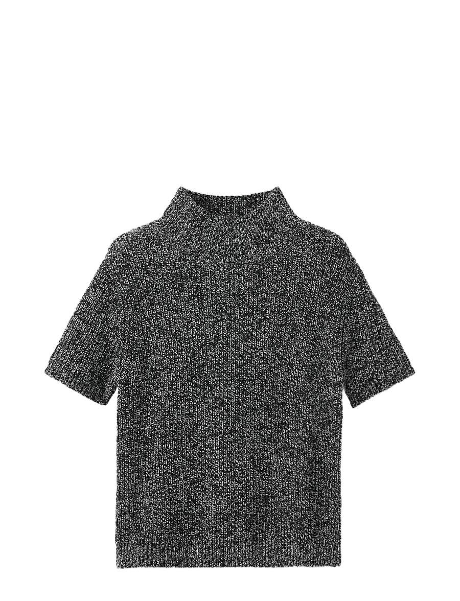Mango - Speckled perkins-neck sweater - rullekraver - black - 1
