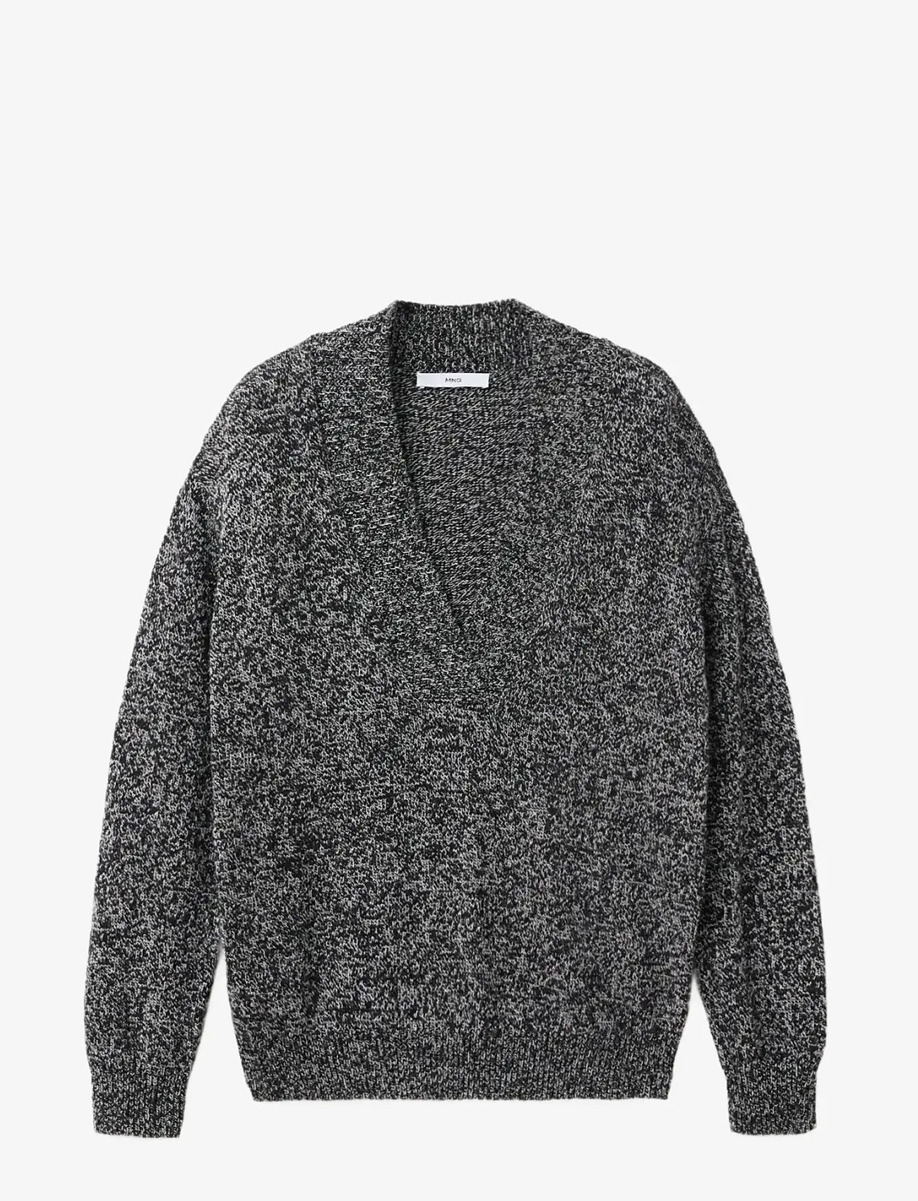 Mango - Speckled V-neck sweater - efterårstøj - black - 1