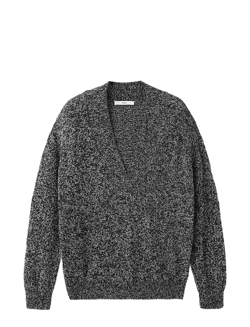 Mango - Speckled V-neck sweater - jumpers - black - 1