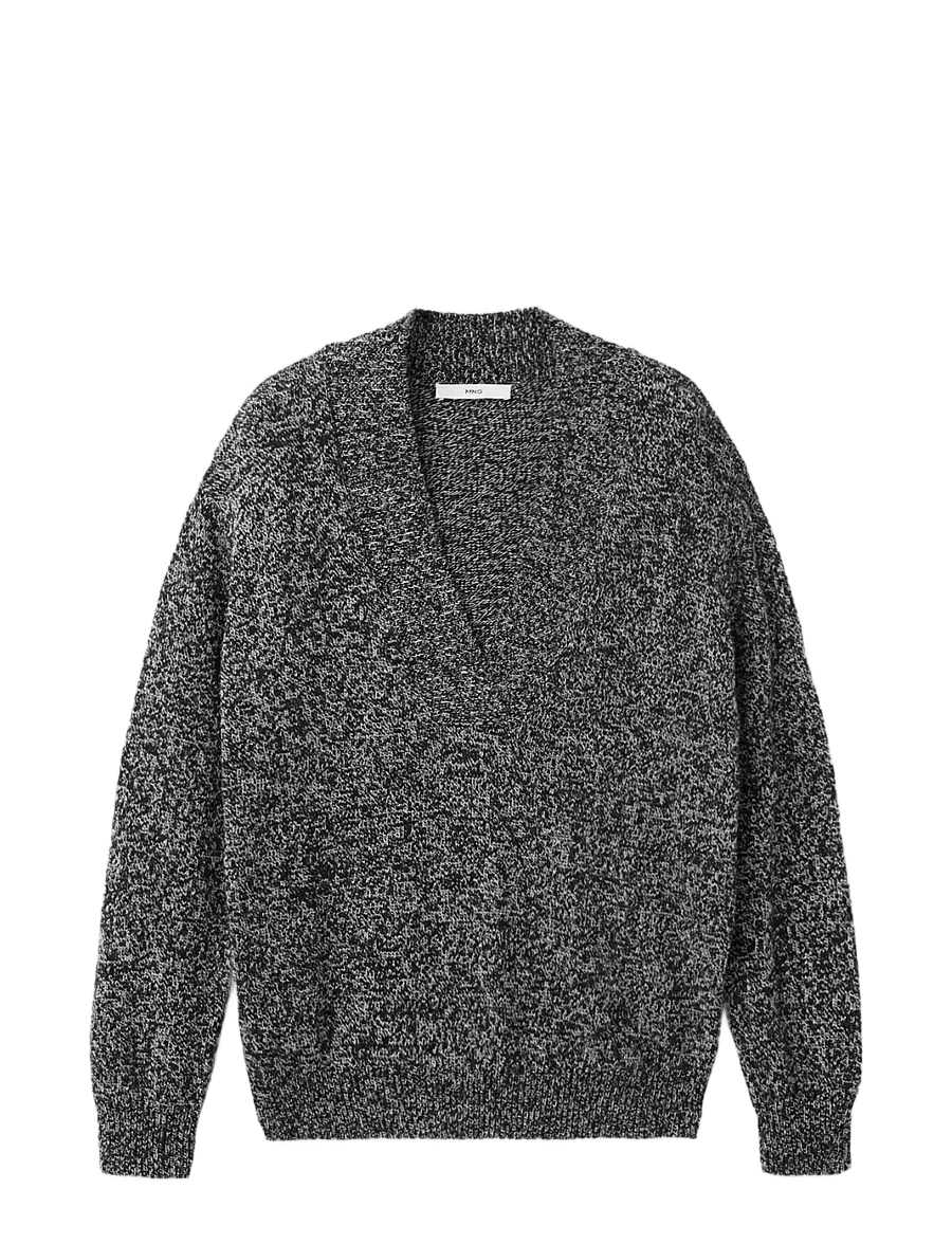 Mango - Speckled V-neck sweater - strikkegensere - black - 1