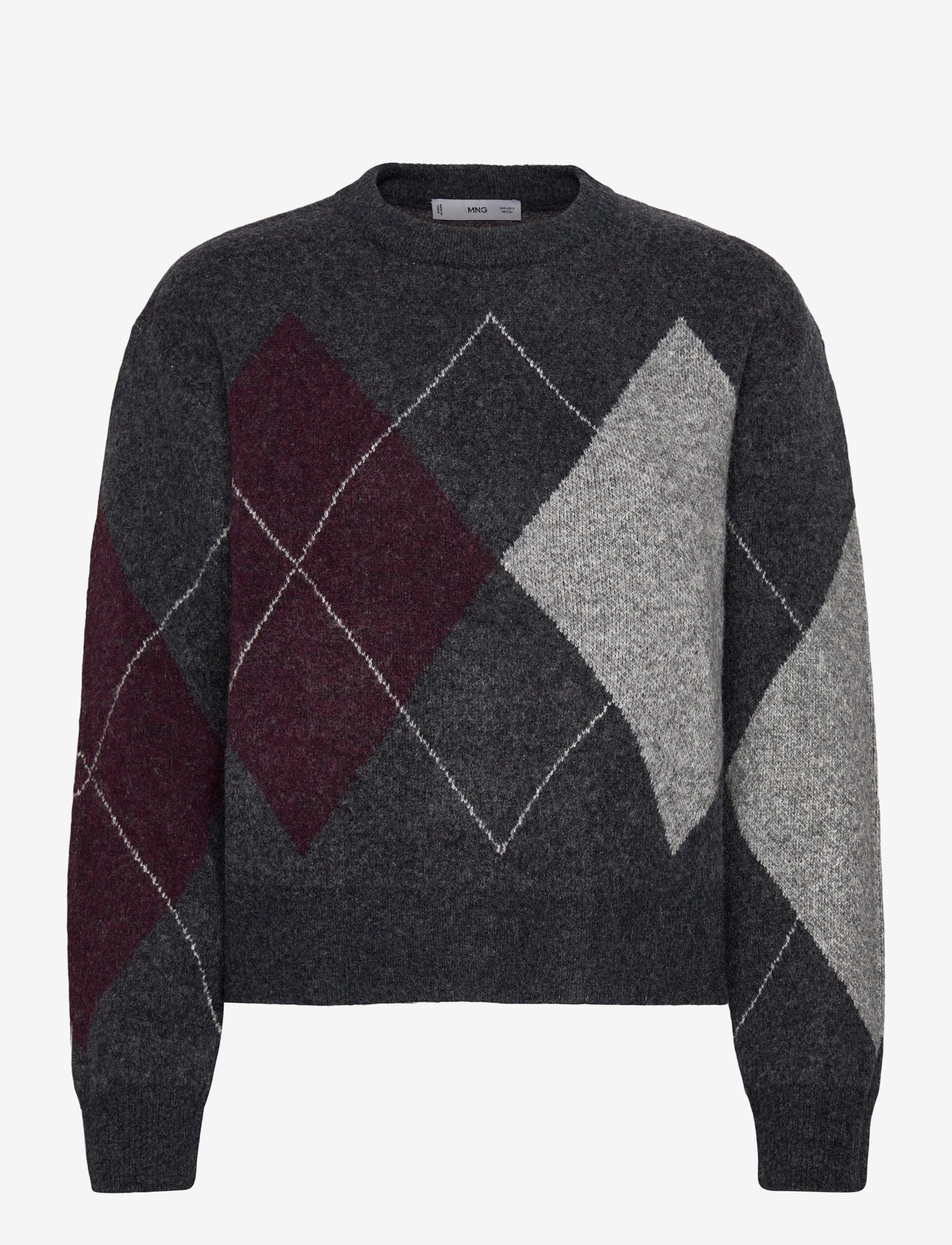 Mango - Argyle knit sweater - stickade tröjor - medium grey - 1
