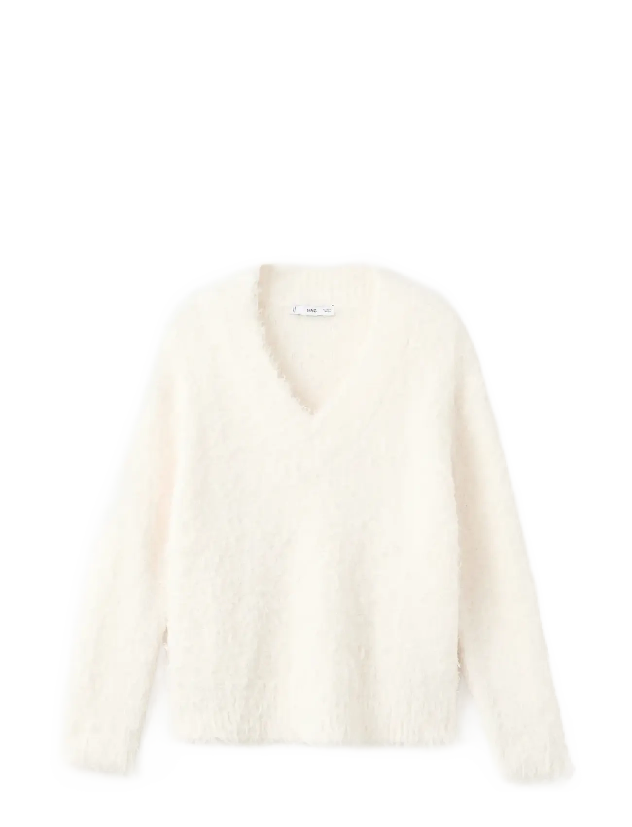 Mango Faux-fur knitted sweater - Transitional Layering - LIGHT BEIGE / white