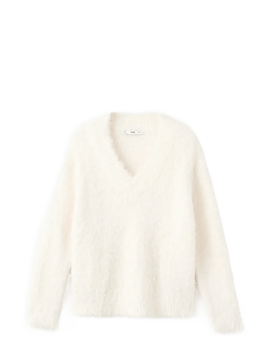Mango - Faux-fur knitted sweater - stickade tröjor - light beige - 1