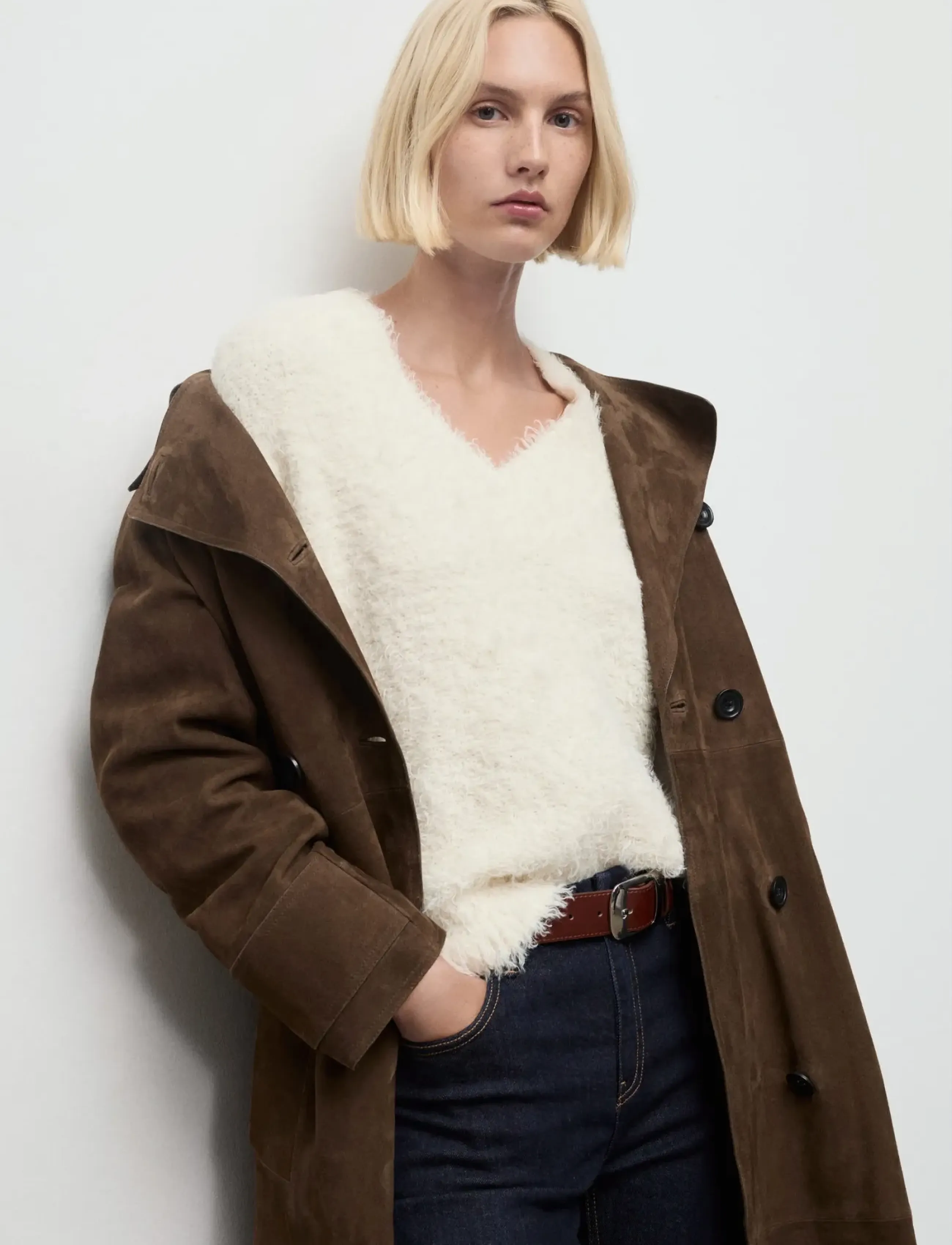 Mango Faux-fur knitted sweater - Mango - LIGHT BEIGE / white