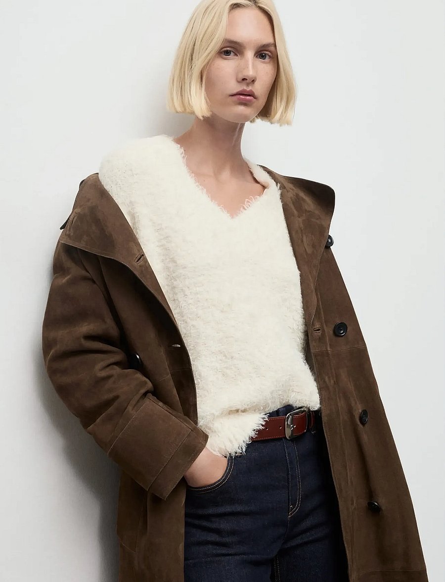 Mango - Faux-fur knitted sweater - stickade tröjor - light beige - 0