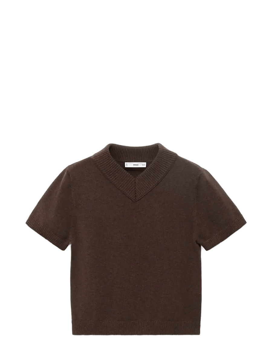 Mango - V-neck knit sweater - t-shirts - dark brown - 1