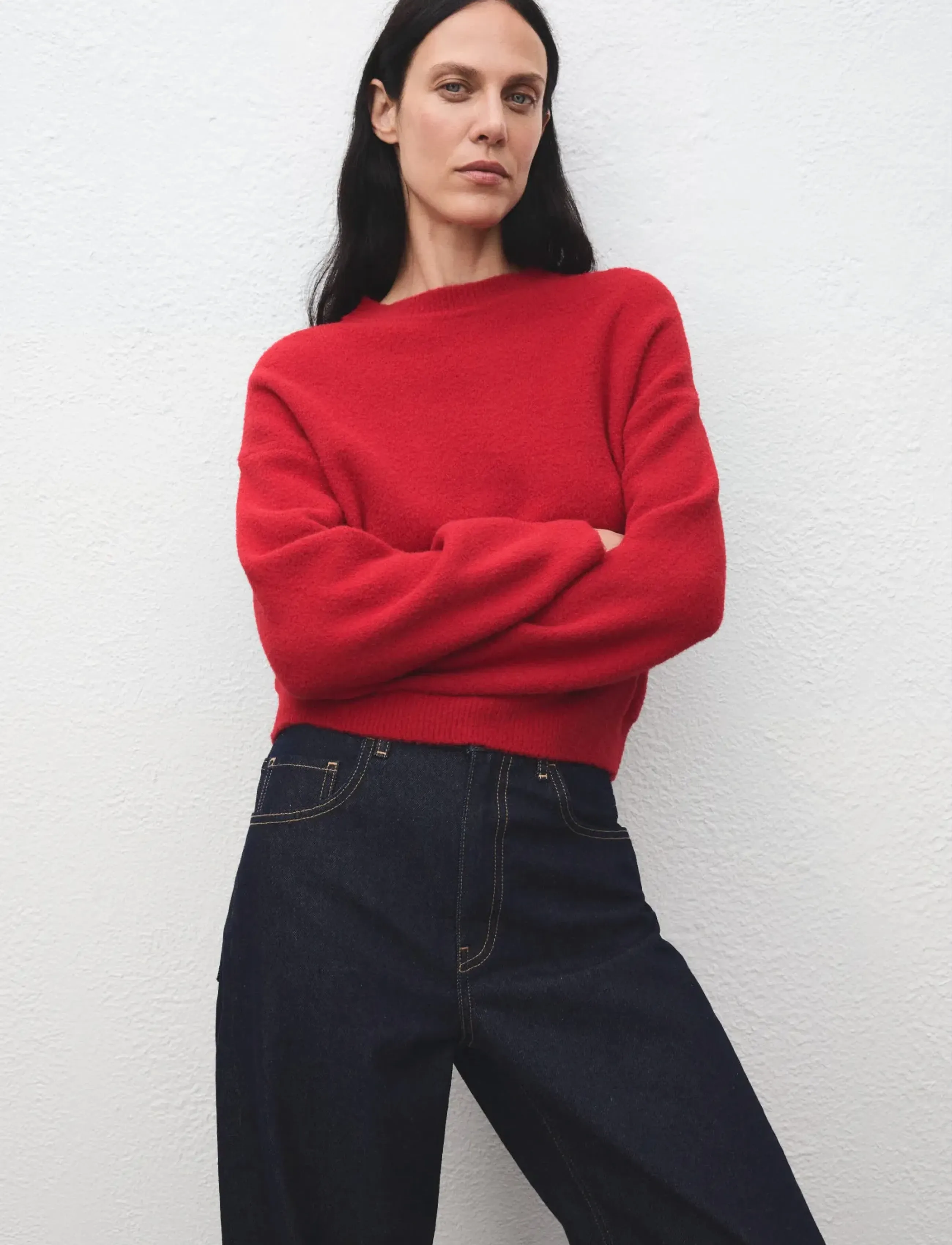 Mango Round-neck knitted sweater - Stickat - RED / red